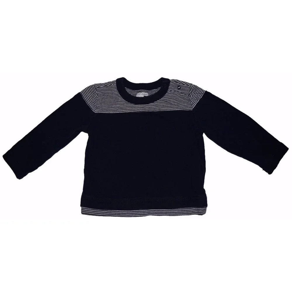 Baby Gap Boys Size 12 18 Months Long Sleeve Snaps White Stripe Blue Shirt EUC